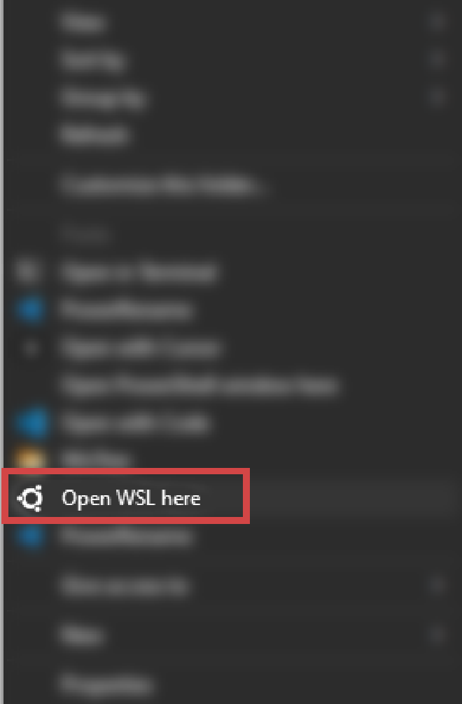 'Open WSL here' context menu screenshot