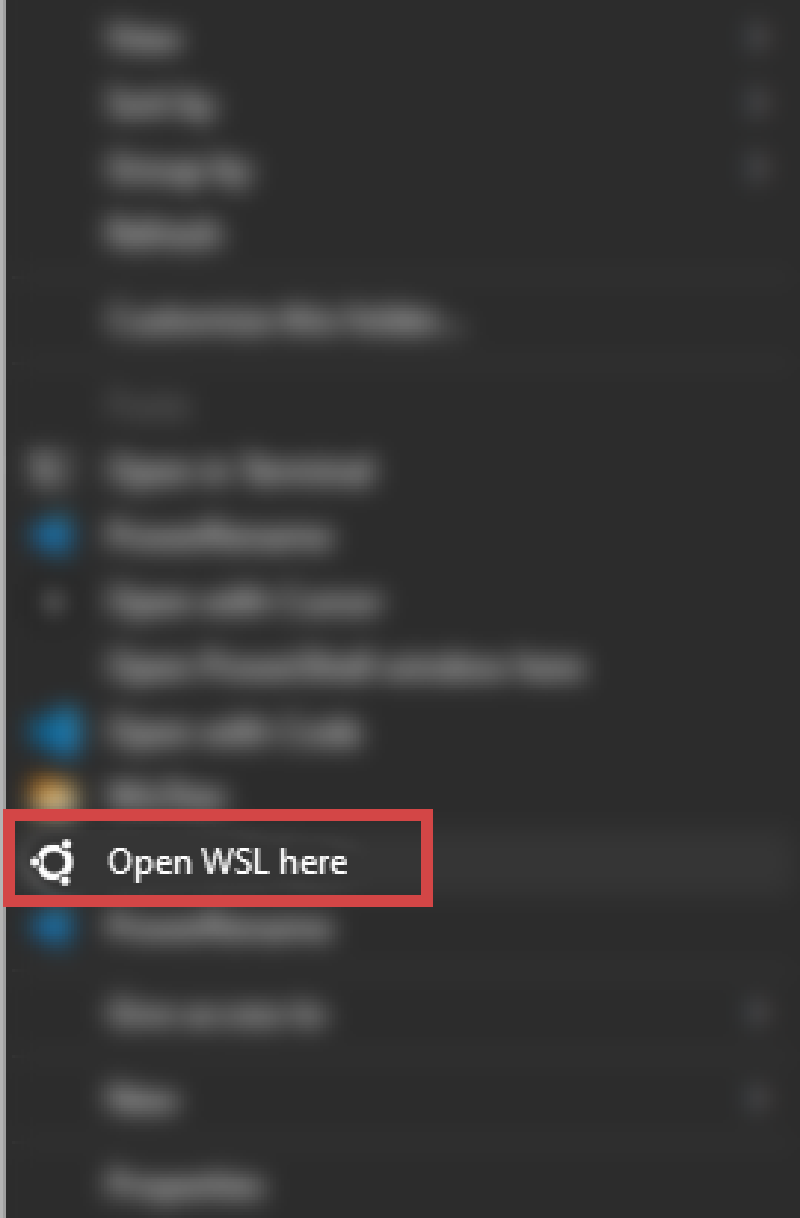 'Open WSL here' context menu screenshot